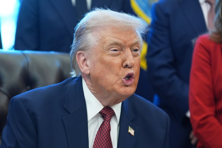 President Donald Trump speaks during an event on fuel economy standards in the Oval Office of the White House.