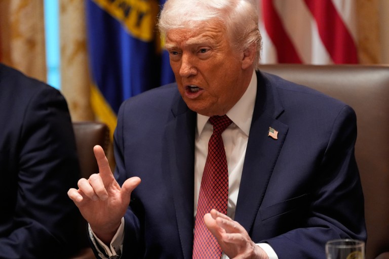 President Donald Trump speaks during a roundtable on farm subsidies in the Cabinet Room of the White House.
