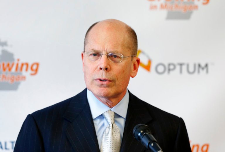 Stephen Hemsley, president and CEO of UnitedHealth Group, speaks at a news conference.