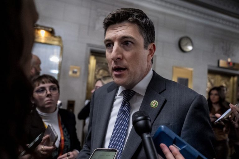 Rep. Bryan Steil, R-Wis., speaks following a closed-door meeting of House Republicans during which Majority Leader Steve Scalise, R-La., was nominated as candidate for Speaker of the House, on Capitol Hill, Oct. 11, 2023. (AP Photo/Andrew Harnik)