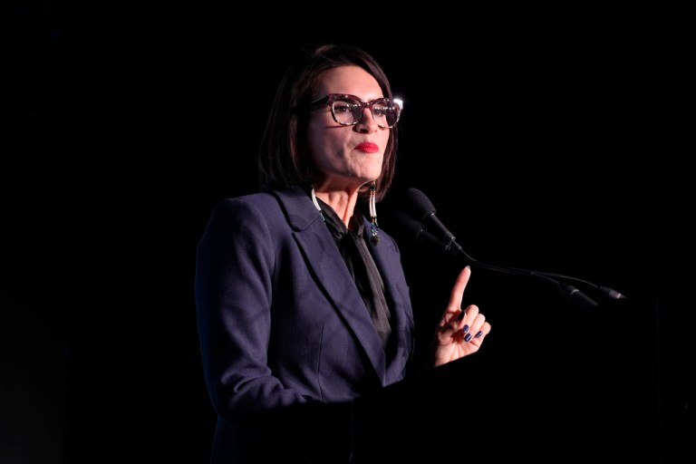 Minnesota Lt. Gov. Peggy Flanagan speaks at the DFL election night party, Tuesday, Nov. 5, 2024, in St. Paul, Minn. (AP Photo/Abbie Parr)