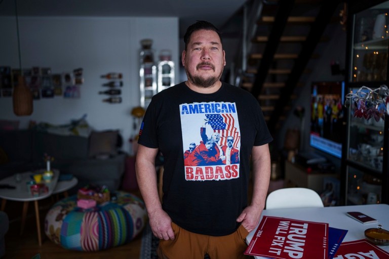 Independence activist Jørgen Boassen posing for a photo in his house in Nuuk, Greenland.