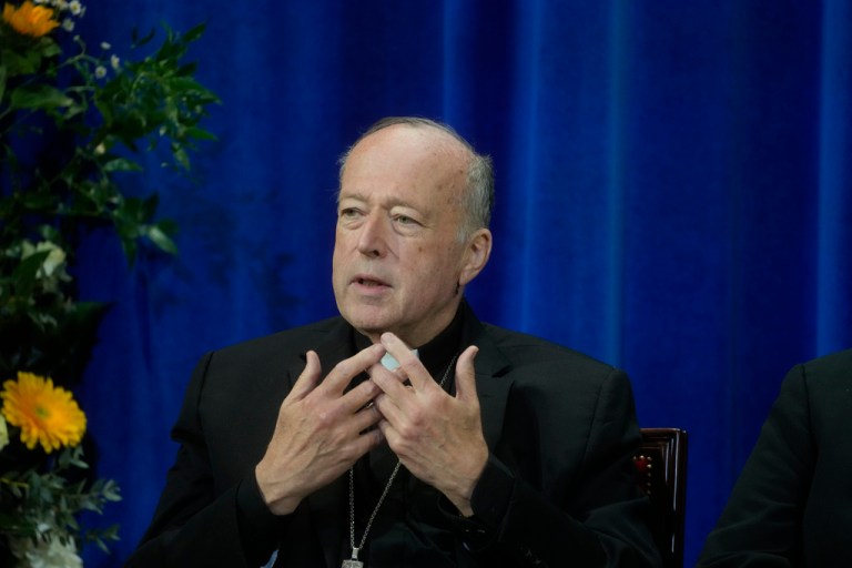 Cardinal Robert McElroy of Washington attends a press conference at the North American College in Rome, Friday, May 9, 2025, one day after U.S. Cardinal Robert Francis Prevost was elected Pope Leo XIV. (AP Photo/Gregorio Borgia)
