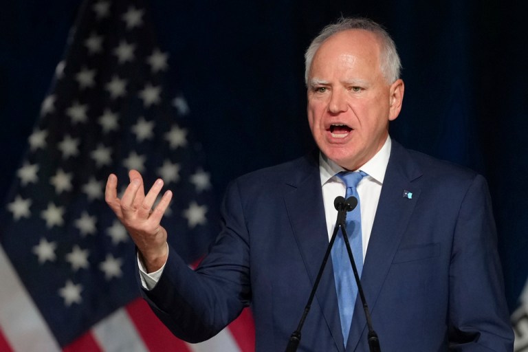 Minnesota Gov. Tim Walz speaks at the California Democratic Party's 2025 State Convention.