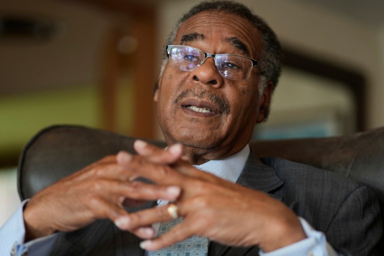 Rep. Emanuel Cleaver II, D-Mo., talks about the Missouri legislature's effort to divide his district among three districts in an effort to flip his seat to Republican, at St. James Church Sunday, Sept. 7, 2025, in Kansas City, Mo.