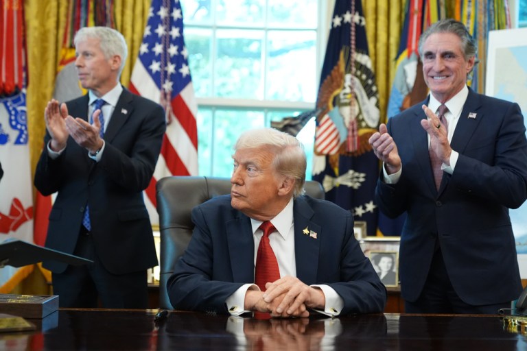 Energy Secretary Chris Wright and Secretary of the Interior Doug Burgum in the oval office.