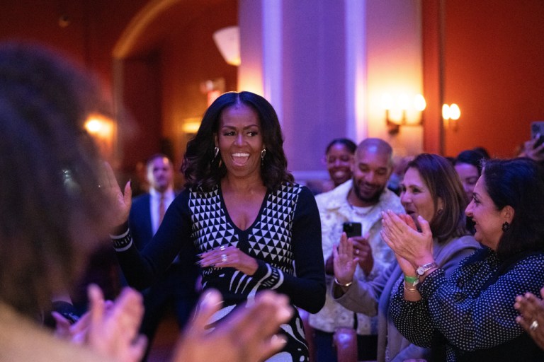 Former first lady Michelle Obama speaks about her new book, 
