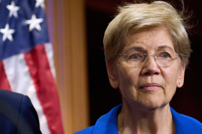 Sen. Elizabeth Warren (D-MA) attends a news conference about SNAP benefits.