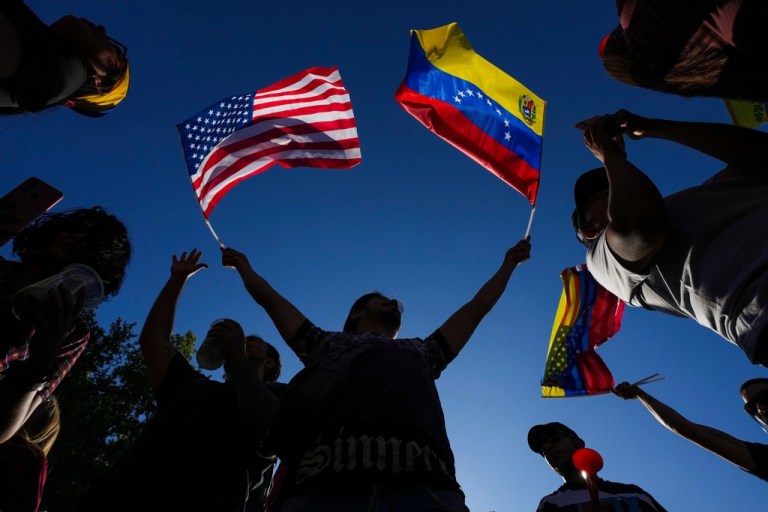 Venezuelans celebrate in Santiago, Chile.