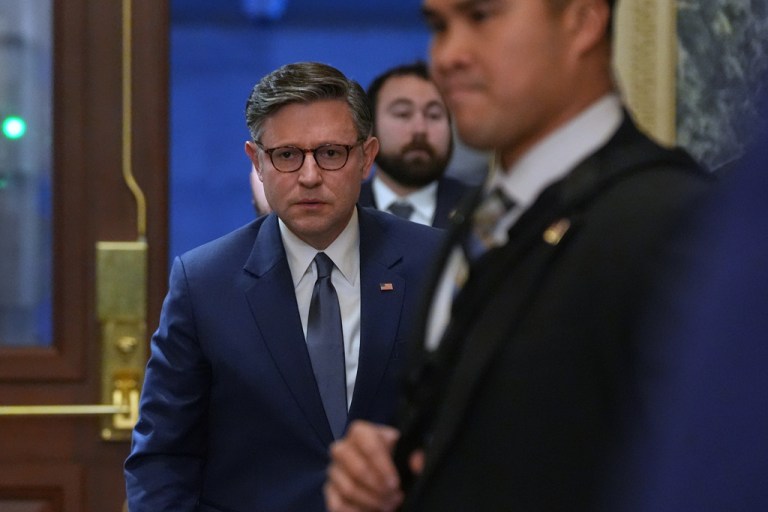 House Speaker Mike Johnson (R-LA) arrives at the Capitol.