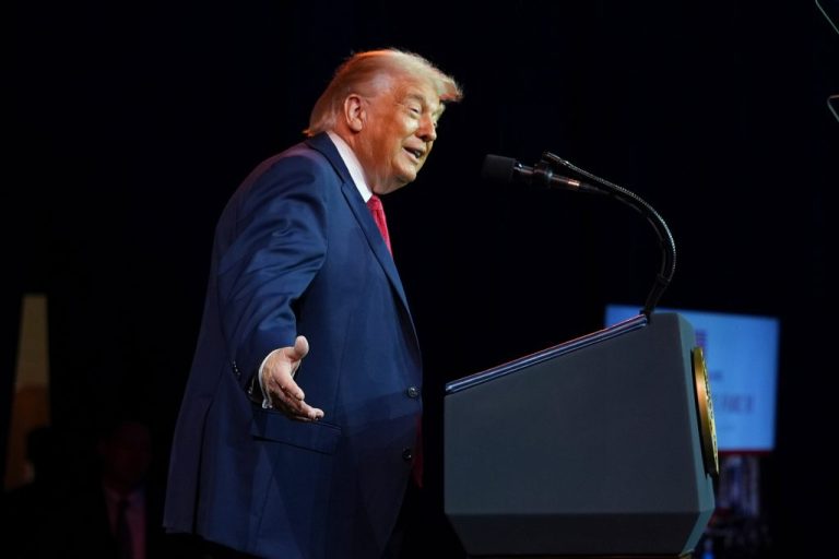 President Donald Trump speaks to House Republican lawmakers during their annual policy retreat in 2026.