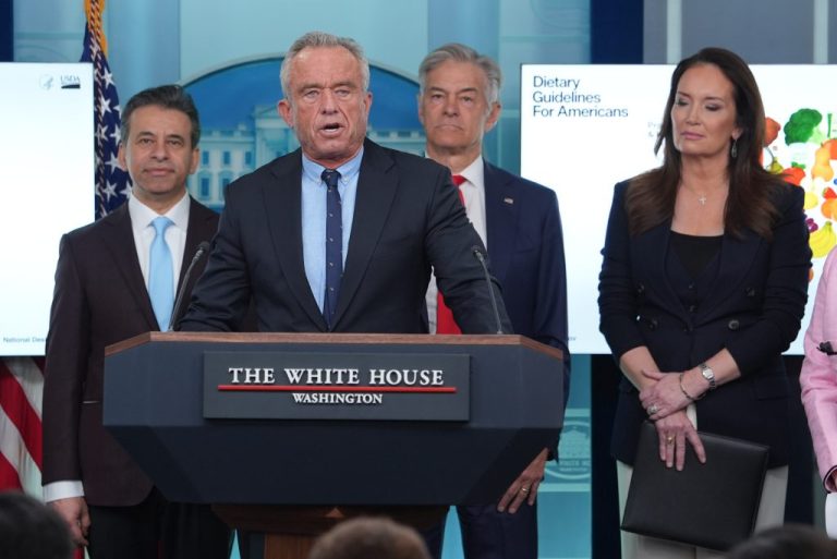Health and Human Services Secretary Robert F. Kennedy Jr. speaks during a press briefing with Dr. Marty Makary, Food and Drug Administration commissioner, Dr. Mehmet Oz, Centers for Medicare & Medicaid Services administrator, and Agriculture Secretary Brooke Rollins at the White House.