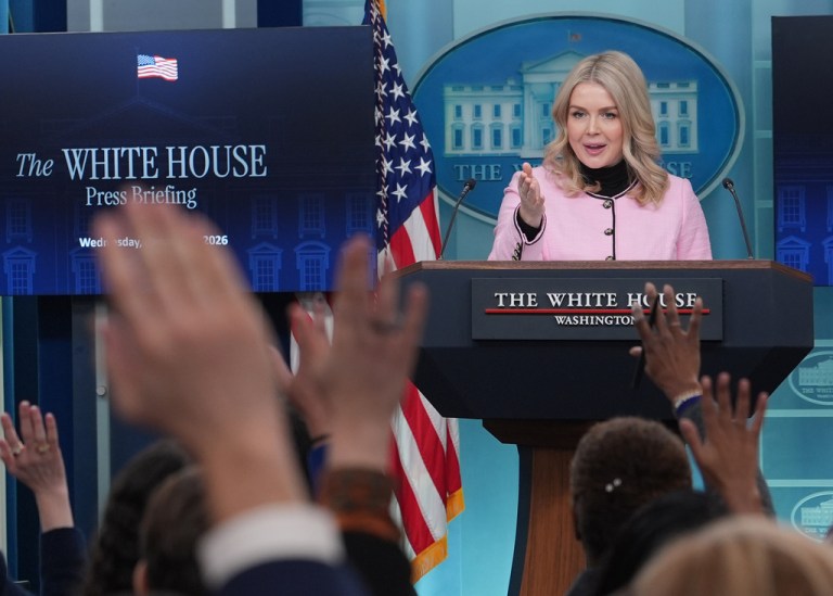 White House press secretary Karoline Leavitt speaks during a press briefing at the White House.
