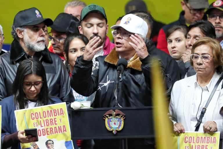 Petro speaks to supporters at a rally in Bogota