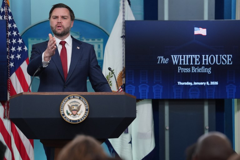 Vice President JD Vance will deliver remarks and and visit with ICE agents privately amid their enduring deployment in Minneapolis as Trump continues his immigration crackdown in the state. (AP Photo/Evan Vucci)