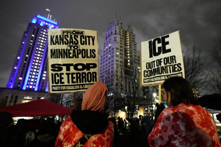 Protesters in Minneapolis after Renee Good was killed by ICE.