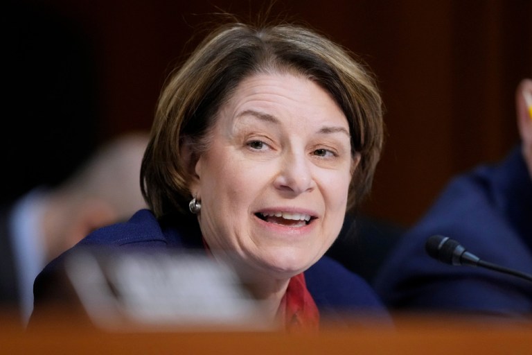 Sen. Amy Klobuchar, D-Minn., speaks during a confirmation hearing before the Senate Judiciary Committee