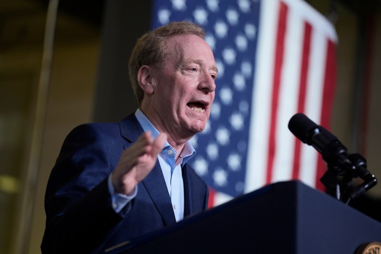 Microsoft President Brad Smith speaks before President Joe Biden delivers remarks on his 