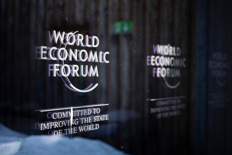 The logo of the WEF is pictured prior to the 56th annual meeting of the World Economic Forum, WEF, in Davos, Switzerland, Sunday, Jan. 18, 2026.
