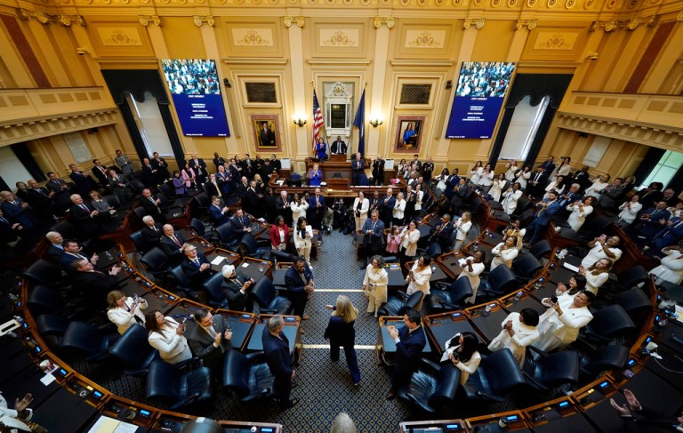 Gov. Abigail Spanberger (D-VA) arrives to deliver her State of the Commonwealth address before a joint session of the Virignia General Assembly.