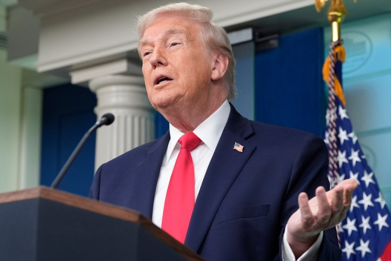 President Donald Trump on Tuesday shielded ICE agents on Tuesday, seeking to tamp down on opposition to improper arrests are uses of force documented while carrying out the president's deportation agenda. (AP Photo/Mark Schiefelbein)