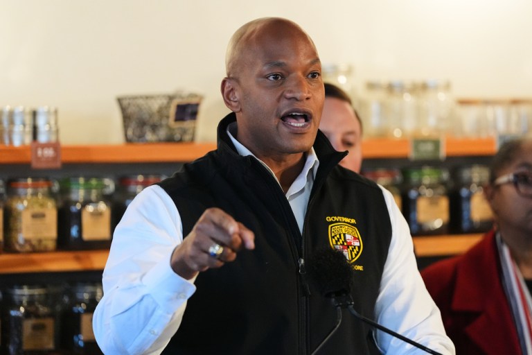 Gov. Wes Moore (D-MD) speaks during a press conference announcing the Protection from Predatory Pricing Act.