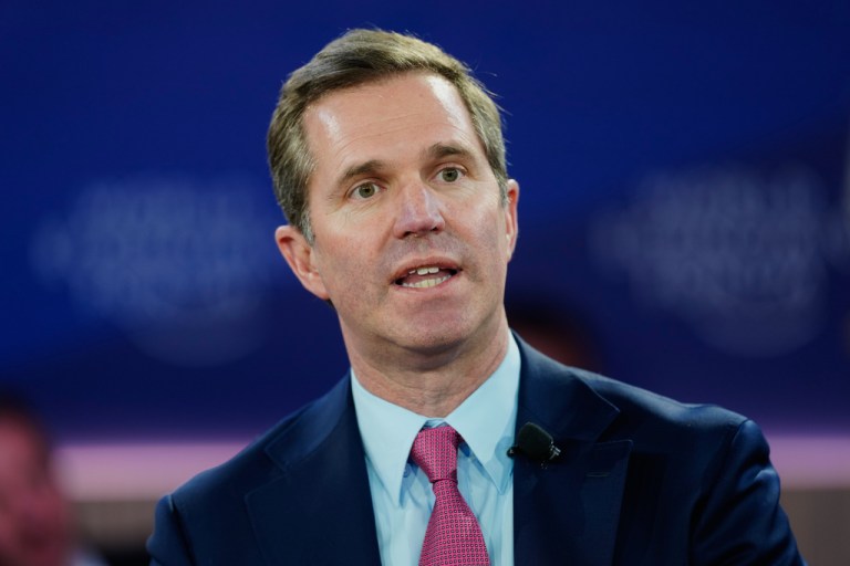 Kentucky Gov. Andy Beshear speaks during the Annual Meeting of the World Economic Forum in Davos, Switzerland, Wednesday, Jan. 21, 2026. (AP Photo/Markus Schreiber)