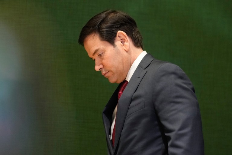Secretary of State Marco Rubio walks after a meeting during the Annual Meeting of the World Economic Forum in Davos, Switzerland.
