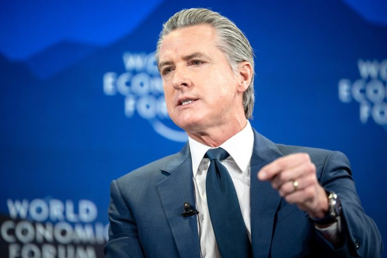 Gov. Gavin Newsom (D-CA) speaks during a session at the 56th annual meeting of the World Economic Forum.