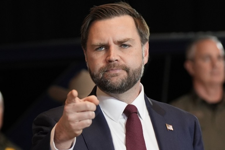 Vice President JD Vance speaks during a news conference.