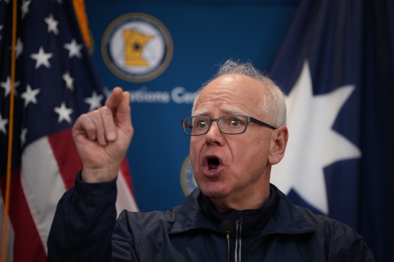 Gov. Tim Walz speaks during a news conference.