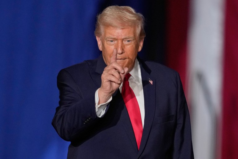 President Donald Trump arrives to speak about the economy at a rally Tuesday, Jan. 27, 2026, in Clive, Iowa. (AP Photo/Charlie Neibergall)