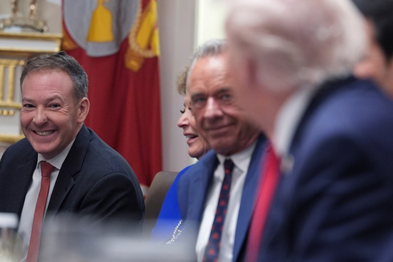 Environmental Protection Agency Administrator Lee Zeldin smiles as President Donald Trump speaks during a Cabinet meeting at the White House.