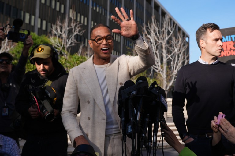 Journalist Don Lemon, waves to the media after a hearing outside the Edward R. Roybal Federal Building in Los Angeles on Friday, Jan. 30, 2026.