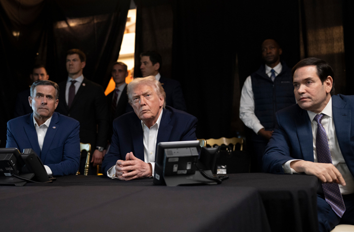 CIA Director John Ratcliffe, President Trump, and Secretary of State Marco Rubio. (Molly Riley/The White House/AP)