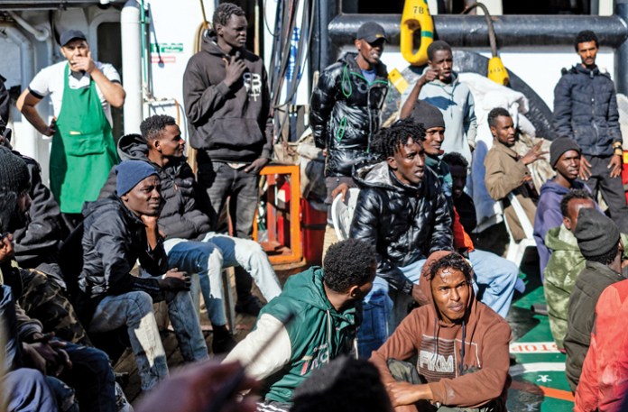 Europe-bound migrants rescued after becoming stranded near Malta, Dec. 31, 2025. (Sameer Al-DOUMY/AFP/Getty)