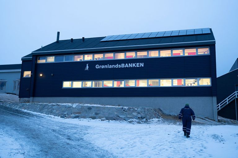 A Bank of Greenland bank branch in Ilulissat, Greenland, on Monday, Jan. 12, 2026. Greenland's government said it will intensify efforts to ensure the island's defenses are managed within the NATO military alliance, pushing back on renewed threats from the US about taking over the territory. Photographer: Juliette Pavy/Bloomberg via Getty Images