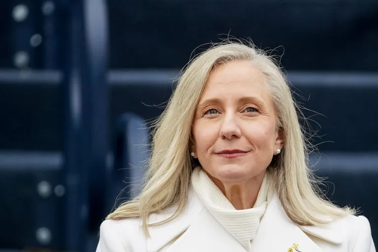 Abigail Spanberger, governor of Virginia, during an inauguration ceremony at Capitol Square in Richmond, Virginia, US, on Saturday, Jan. 17, 2026. Spanberger's swearing-in Saturday will put Democrats in full control of the governorship and General Assembly for the first time in five years. Photographer: Al Drago/Bloomberg via Getty Images