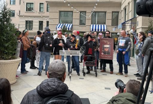 Real America Voice organizes a press conference with January 6 defendants and families outside of the Willard hotel on Jan. 6, 2026. (Sydney Topf/Washington Examiner)