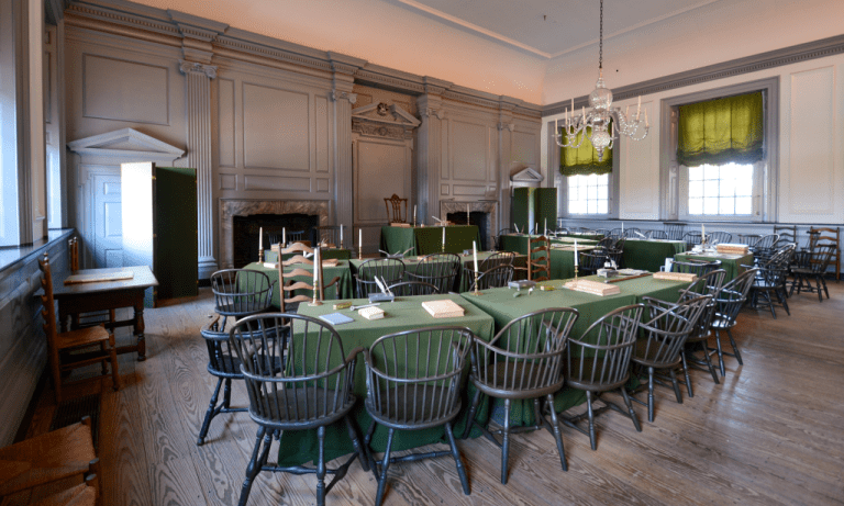 The Assembly Room at Independence Hall, where John Hancock presided over the Second Continental Congress in Philadelphia.