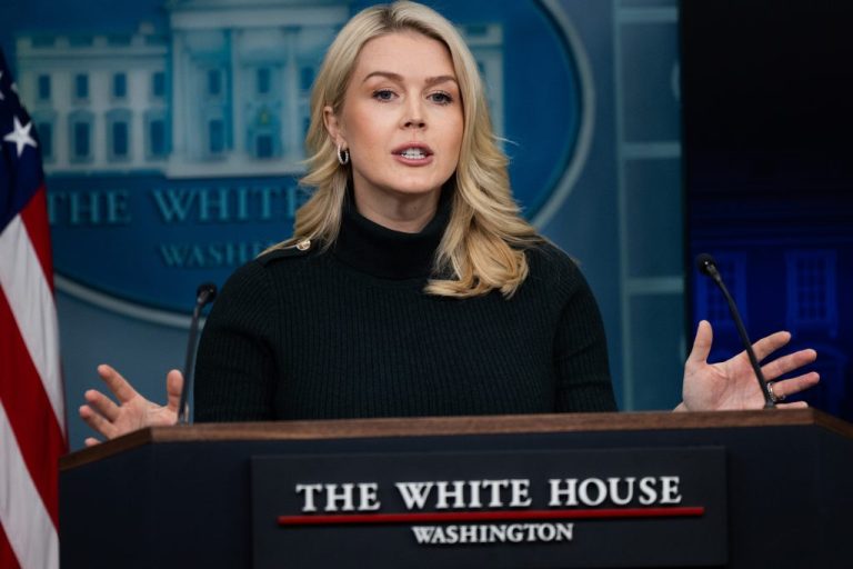 White House press secretary Karoline Leavitt speaks with reporters in the James Brady Press Briefing Room at the White House.