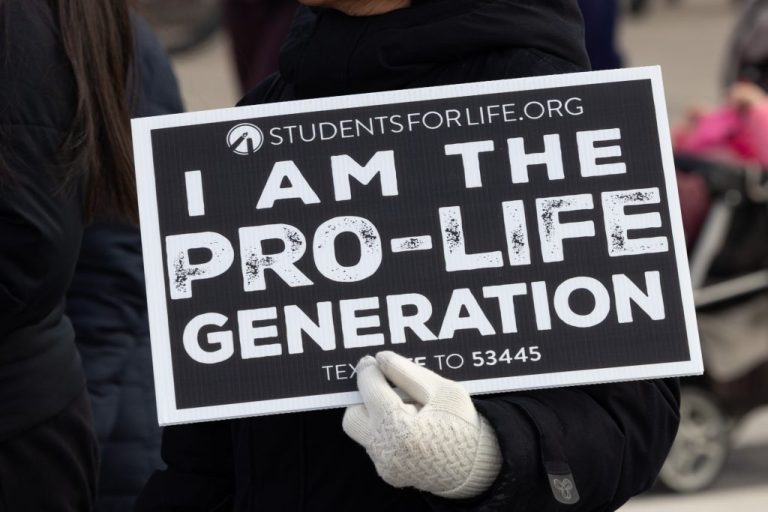 Anti-abortion activists march near the Capitol during the annual March for Life rally.