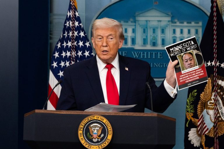 President Donald Trump during a briefing.