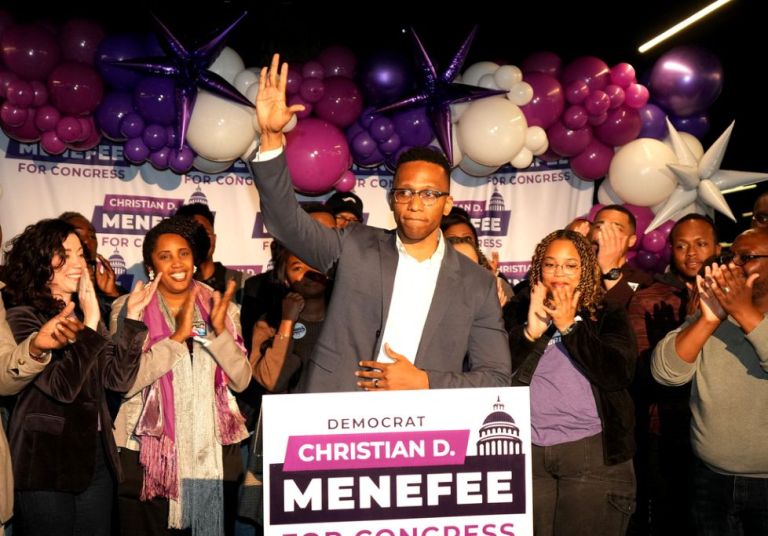 Christian Menefee speaks after winning the special election for a vacant House seat.