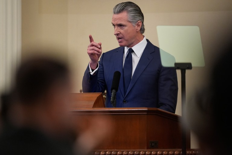 Gov. Gavin Newsom (D-CA) speaks during his final State of the State address.