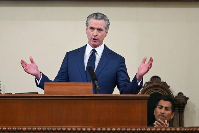 Gov. Gavin Newsom speaks at his final State of the State address at the State Capitol on Thursday, Jan. 8, 2026, in Sacramento, Calif. (Hector Amezcua/The Sacramento Bee via AP, Pool)