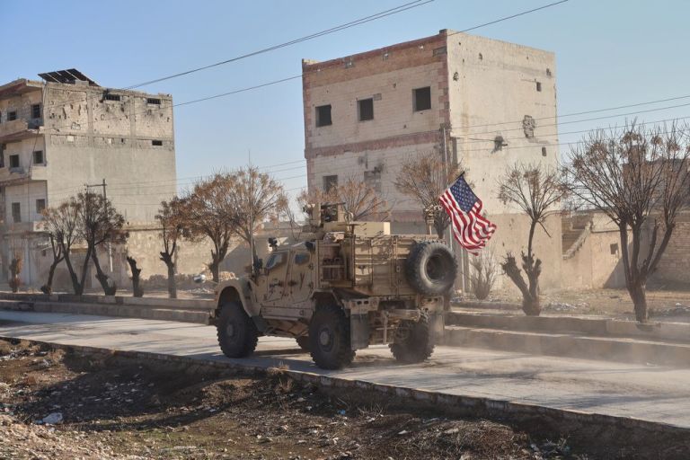 A U.S. military vehicle in Syria before a meeting with the U.S.-backed Syrian Democratic Forces.