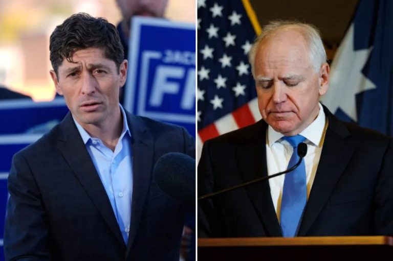 Collage of Minneapolis Mayor Jacob Frey and Gov. Tim Walz (D-MN).