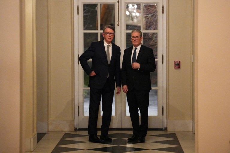 British Prime Minister Keir Starmer and Britain's ambassador to the United States Peter Mandelson.
