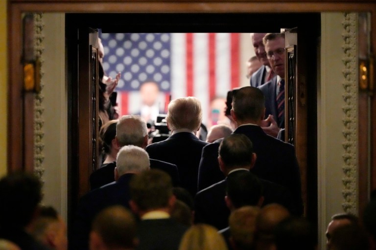 President Donald Trump arrives to address a joint session of Congress.